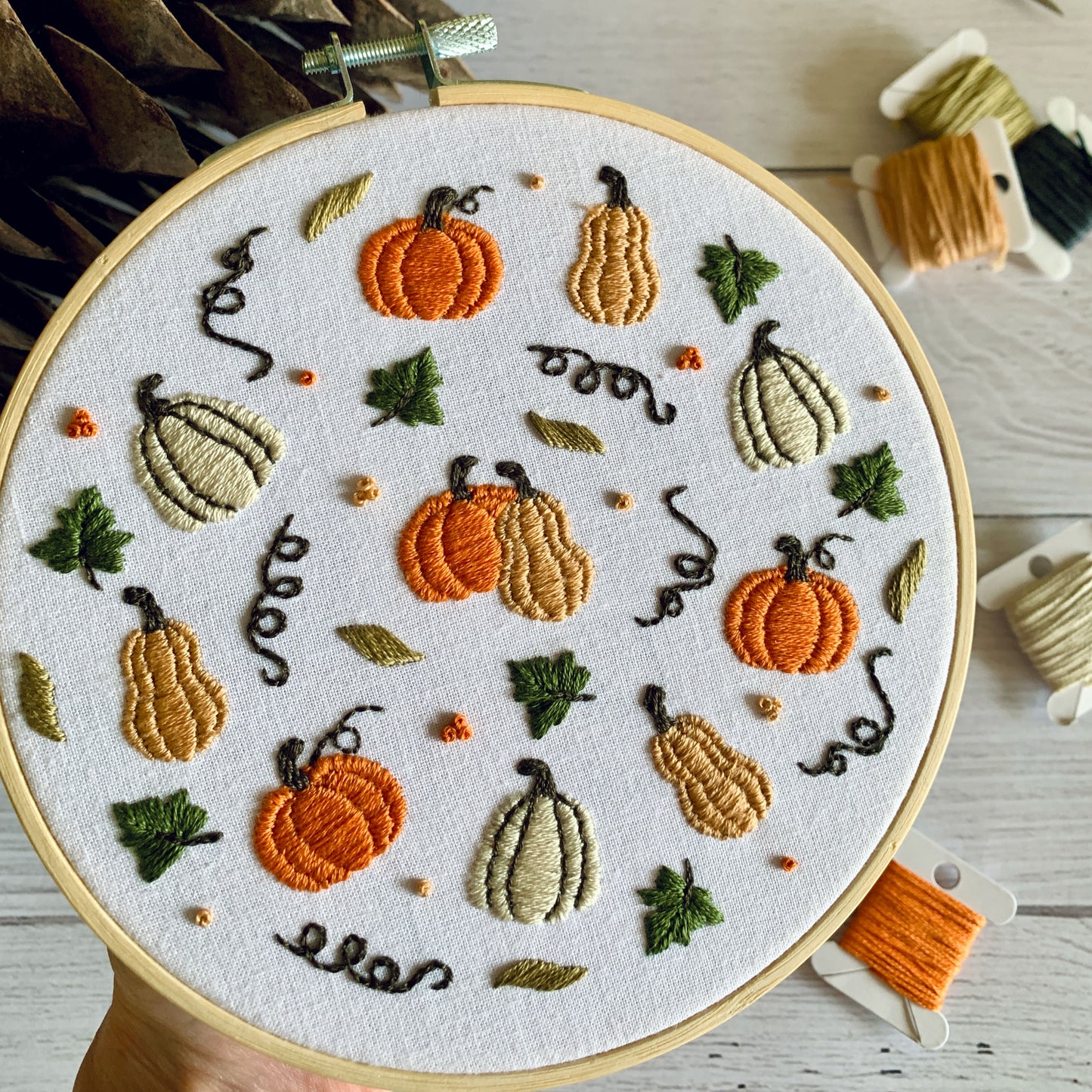 Full embroidery kit. Fall pumpkins. Adult nature anxiety/stress relief gift