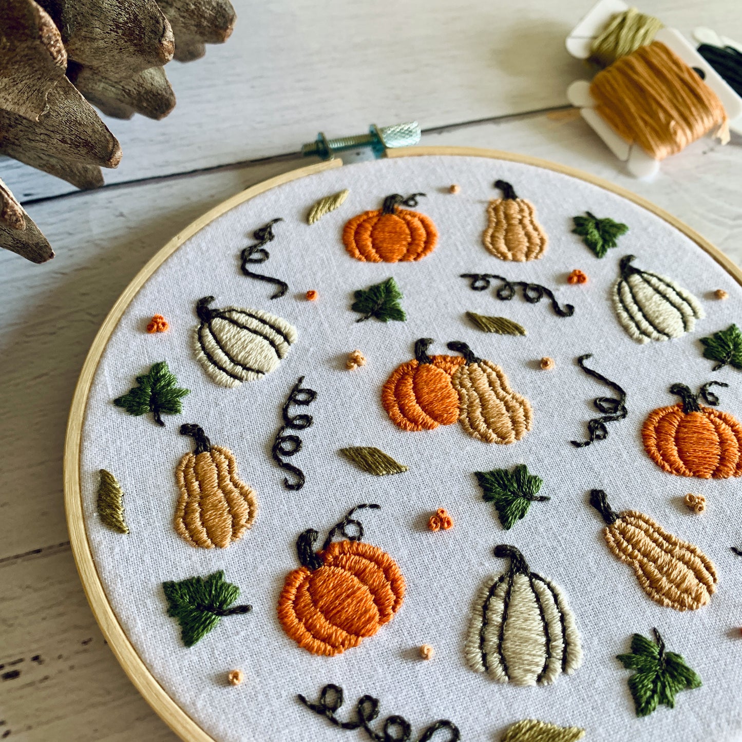 Full embroidery kit. Fall pumpkins. Adult nature anxiety/stress relief gift