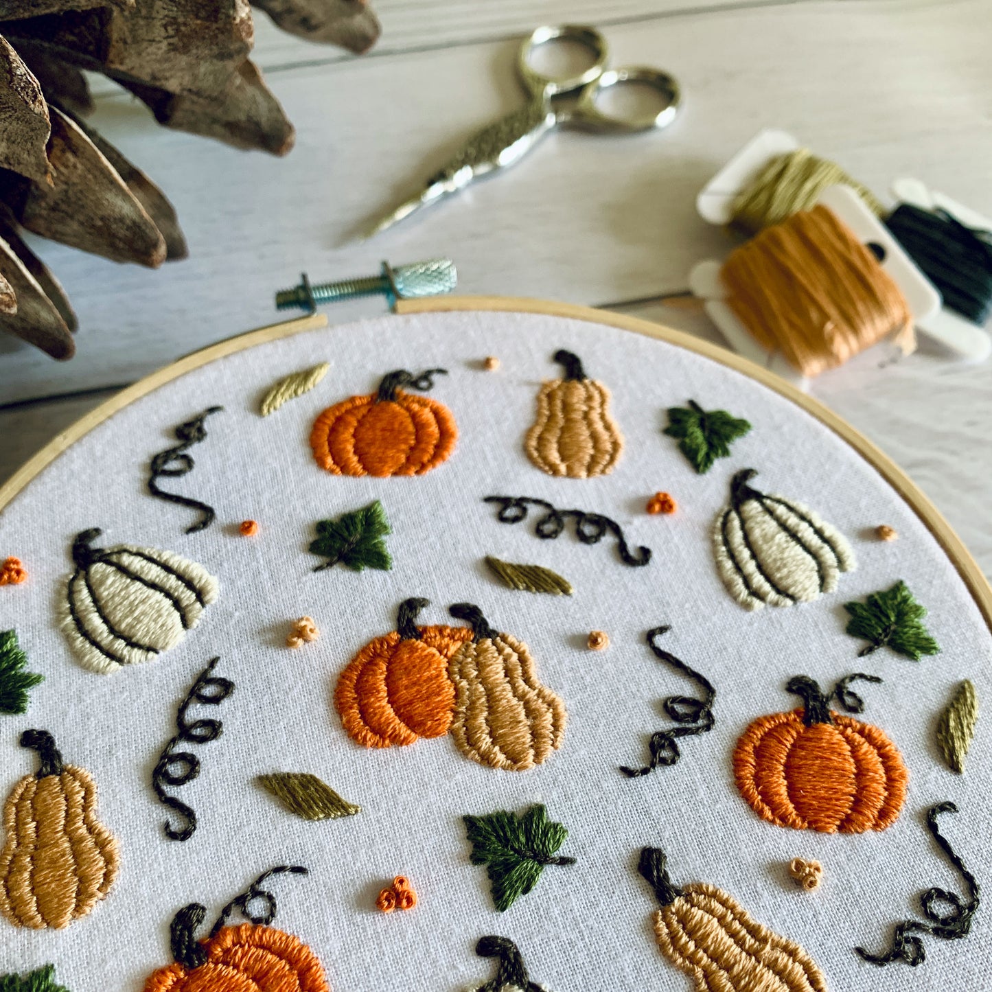 Full embroidery kit. Fall pumpkins. Adult nature anxiety/stress relief gift
