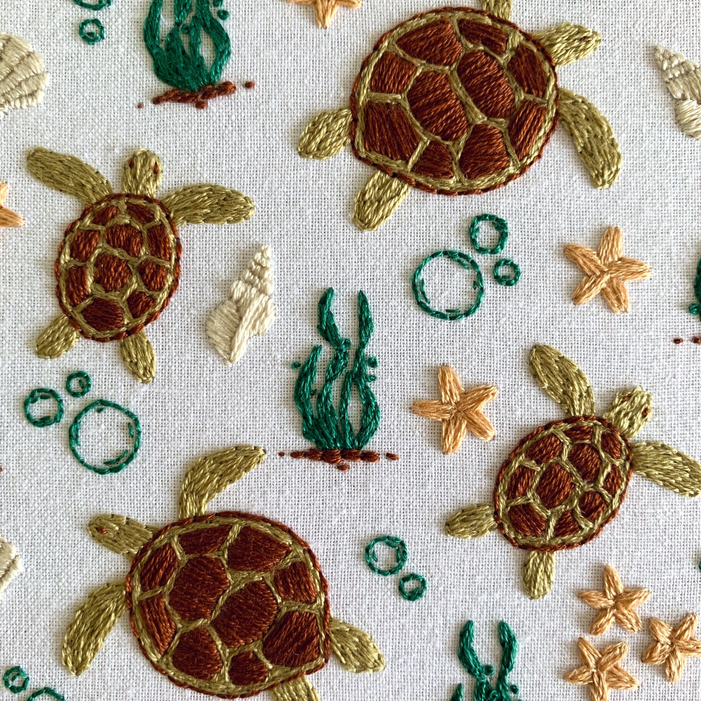 Sea Turtle Embroidery Kit - Sea life DIY Beginner Craft for Relaxation and Mindfulness. 6" crewel design
