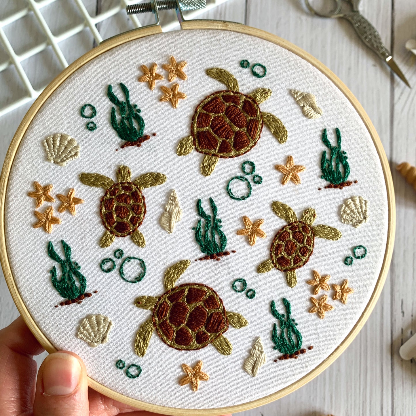 Sea Turtle Embroidery Kit - Sea life DIY Beginner Craft for Relaxation and Mindfulness. 6" crewel design