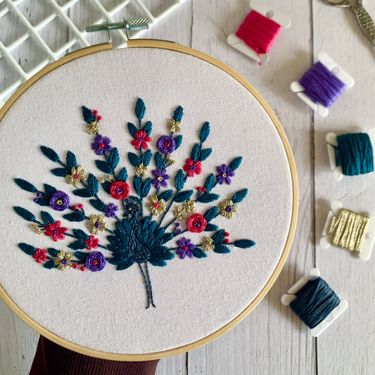 Digital Pattern - Floral Peacock Embroidery Pattern. PDF instant download with instructions.
