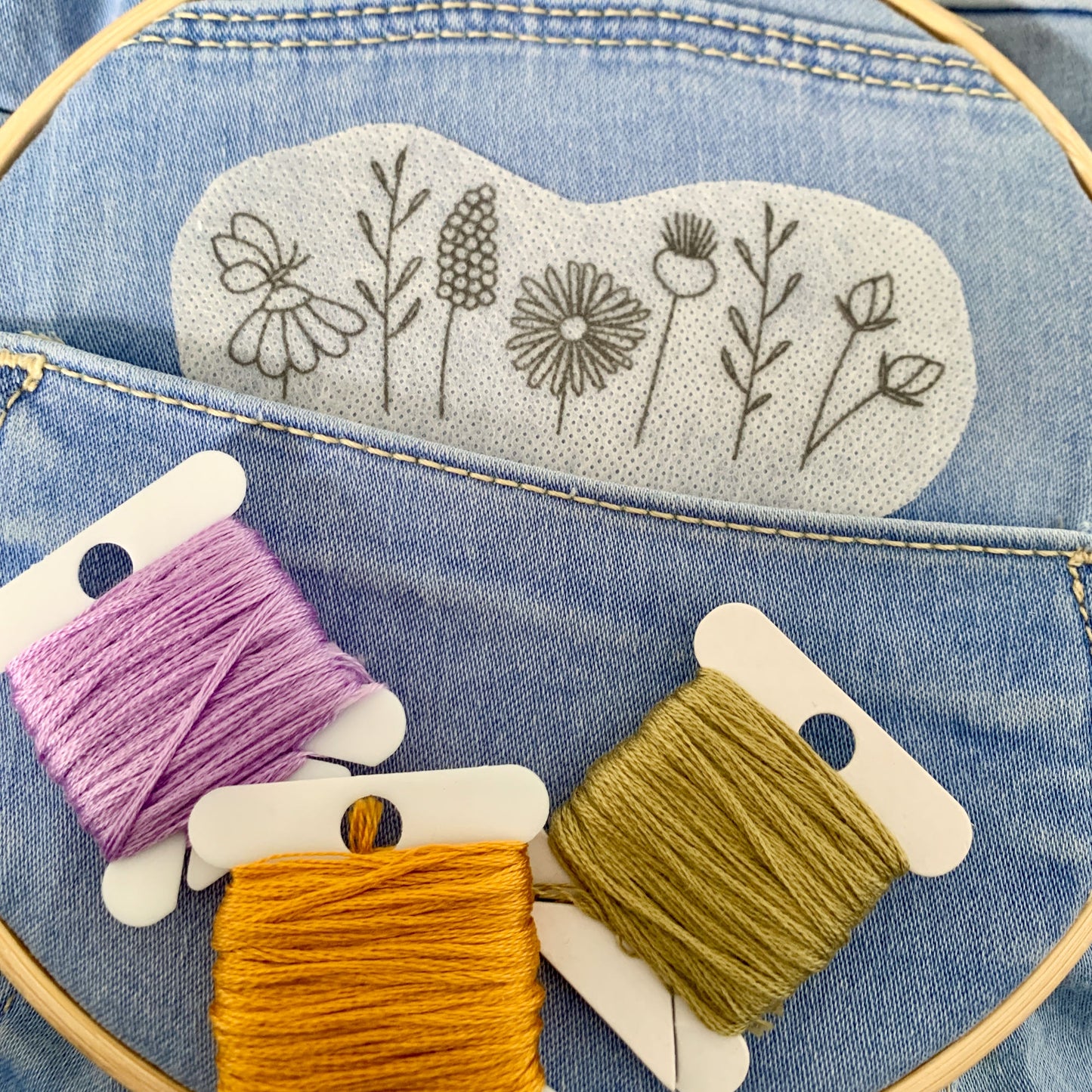 Denim Floral Edition. Stick and stitch embroidery patches. Customise your clothing with beautiful florals.