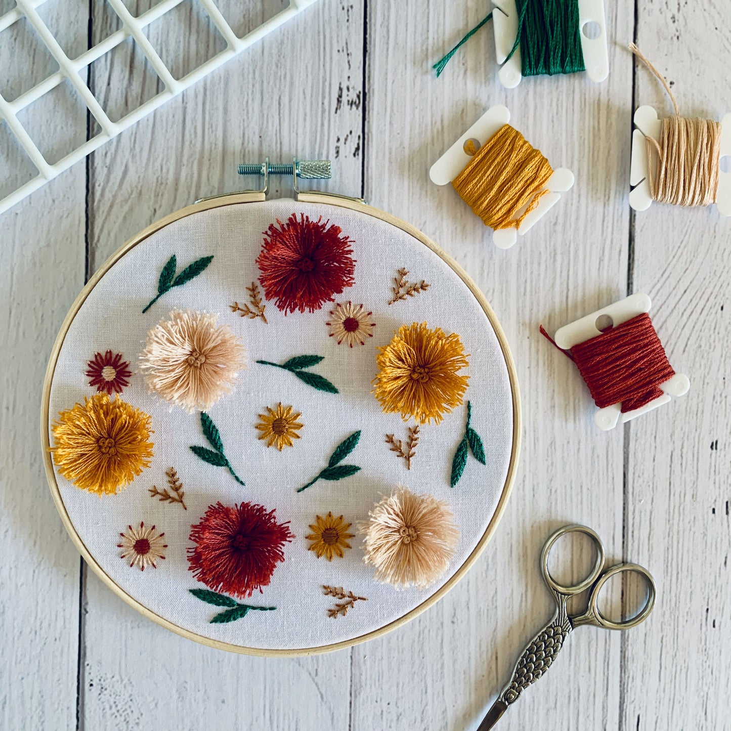 Digital download. 3D fluffy florals embroidery hoop art PDF pattern with instructions