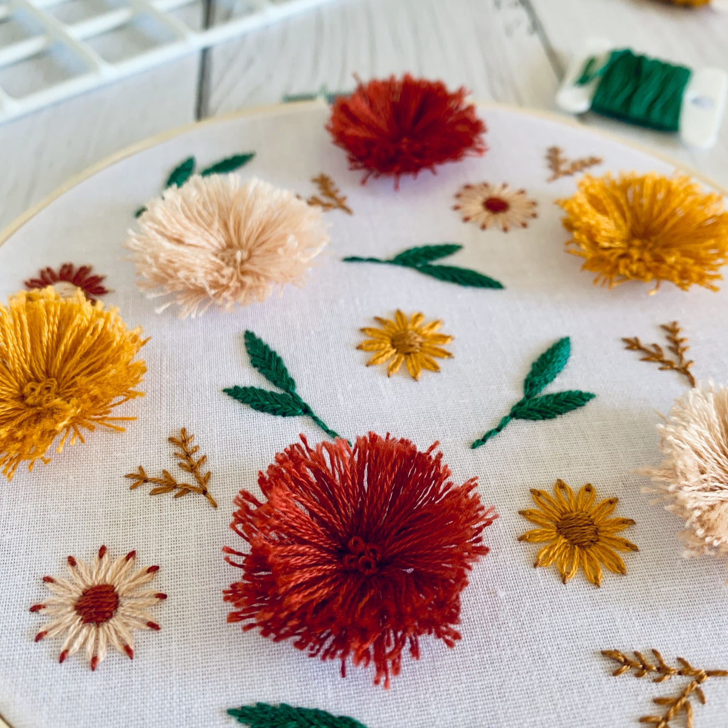 Digital download. 3D fluffy florals embroidery hoop art PDF pattern with instructions