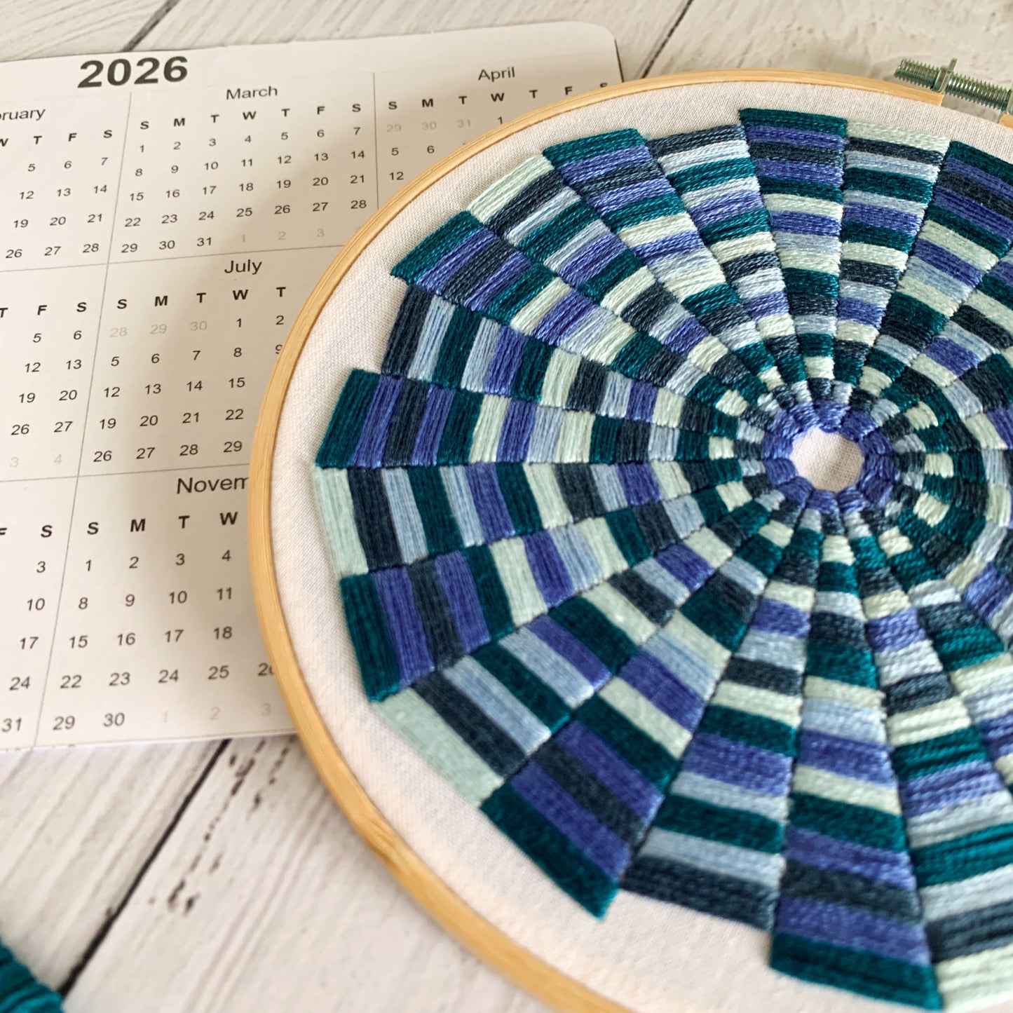 Digital download. Embroidery Calendar hoop art PDF pattern with instructions. 365 blocks, 1 per day
