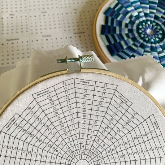 Digital download. Embroidery Calendar hoop art PDF pattern with instructions. 365 blocks, 1 per day