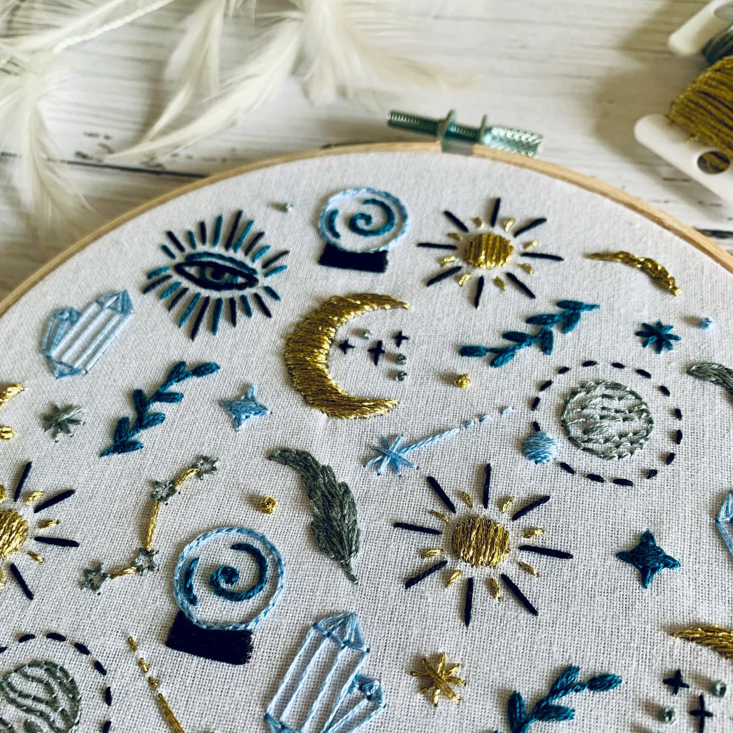 Full embroidery kit. Mystic, witchy DIY beginner craft. Adult astrology anxiety/stress relief gift