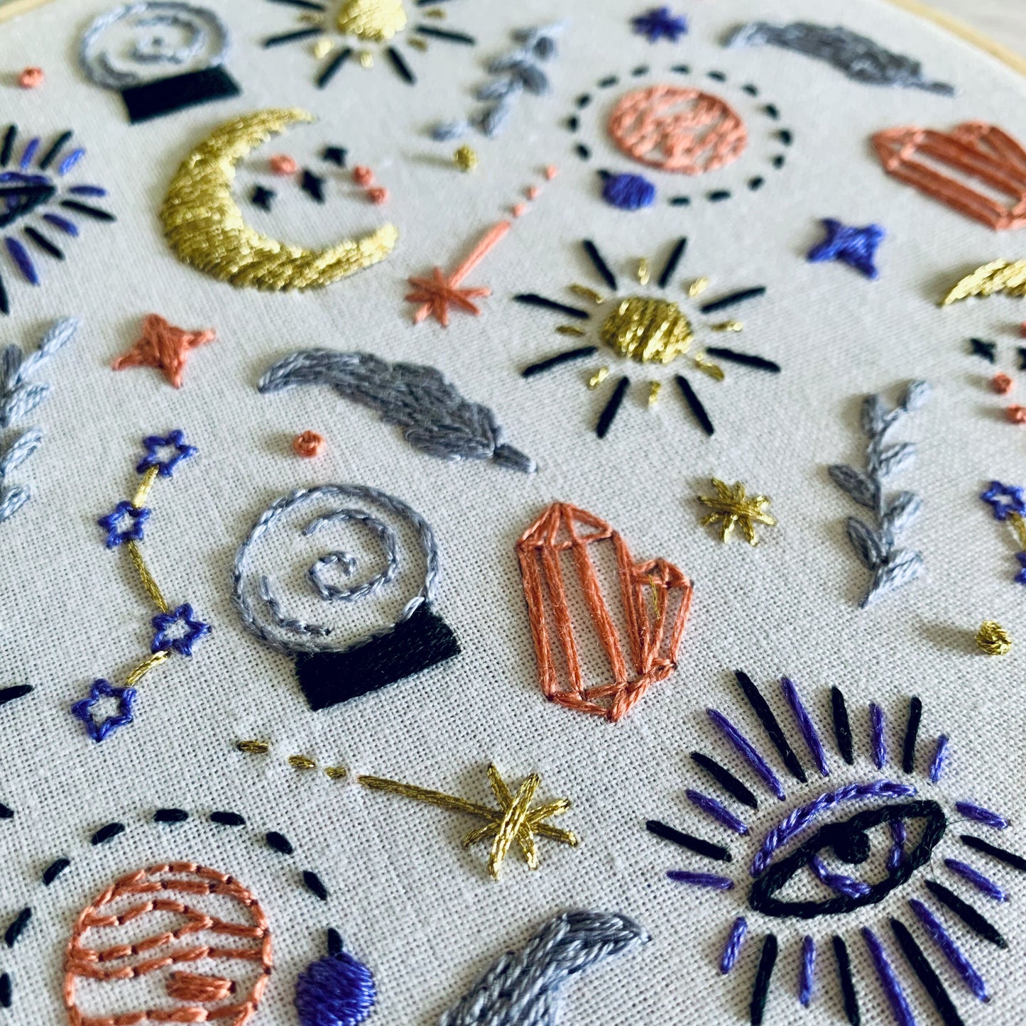 Full embroidery kit. Mystic, witchy DIY beginner craft. Adult astrology anxiety/stress relief gift
