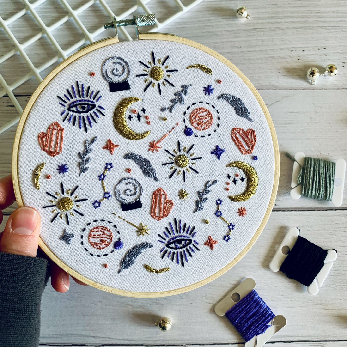 Full embroidery kit. Mystic, witchy DIY beginner craft. Adult astrology anxiety/stress relief gift