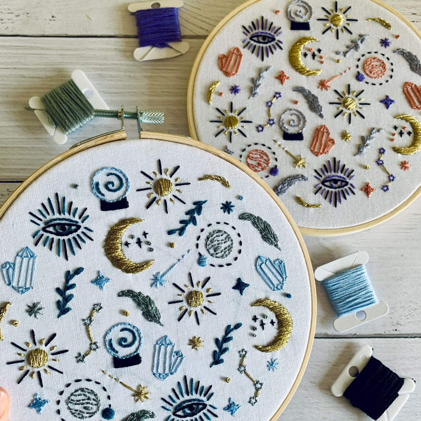 Full embroidery kit. Mystic, witchy DIY beginner craft. Adult astrology anxiety/stress relief gift