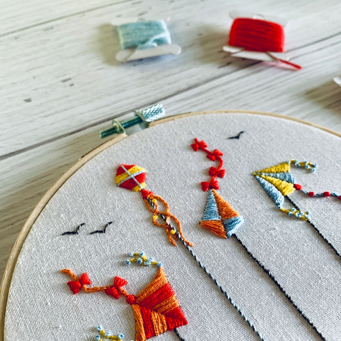 Full embroidery kit. Flying kites DIY beginner craft. Choose your design. Adult birds anxiety/stress relief gift