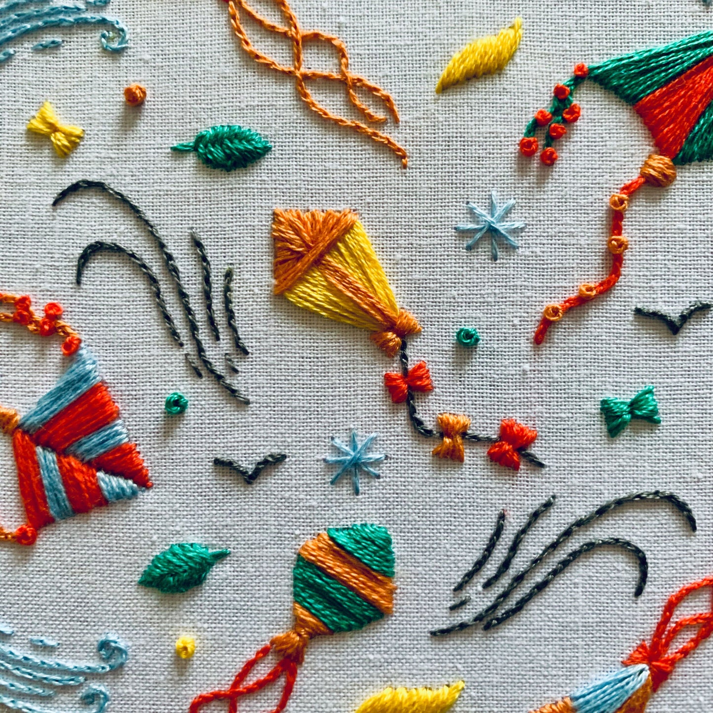 Full embroidery kit. Flying kites DIY beginner craft. Choose your design. Adult birds anxiety/stress relief gift