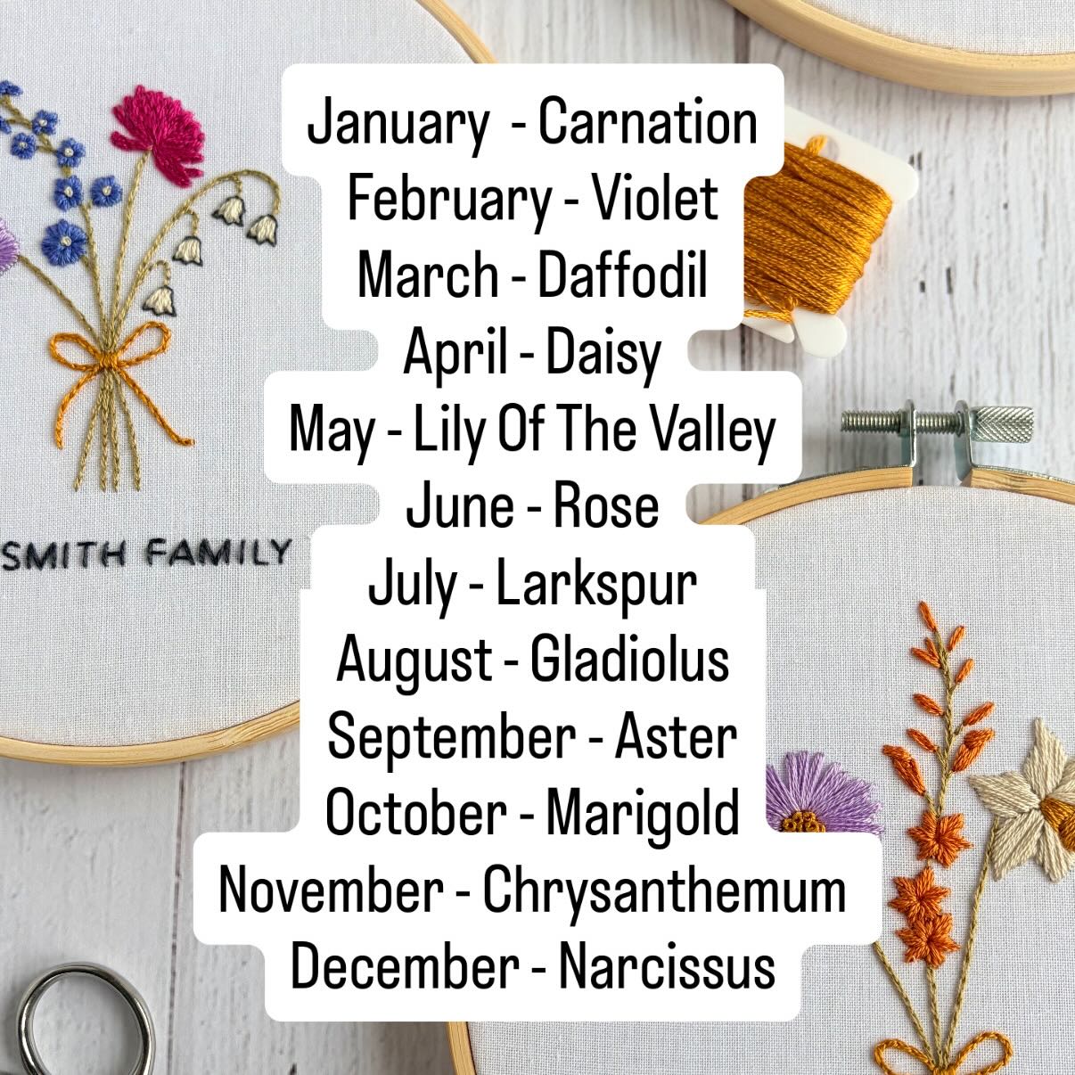 Personalised Birth Flower Bouquet Embroidery Kit – Custom Family Flowers, Wedding or New Baby Gift