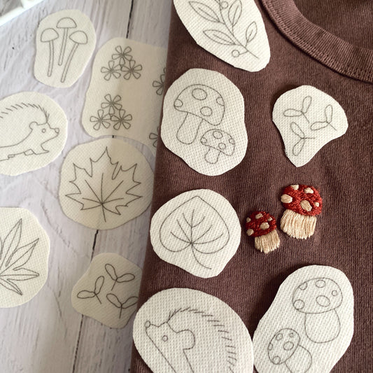 Mushroom and Hedgehog Edition. Stick and stitch embroidery patches. Customise your clothing