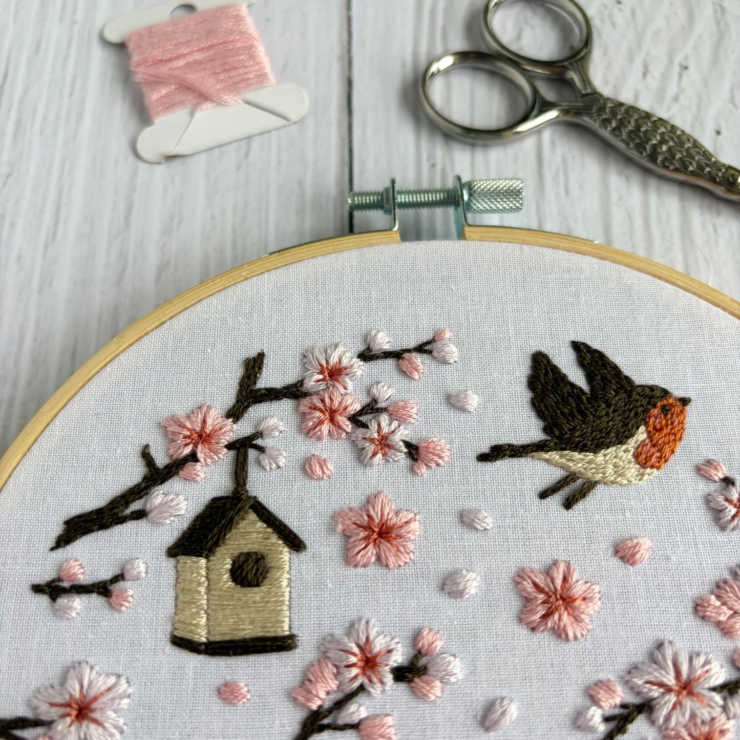 Embroidery Kit - Robin in the Blossoms