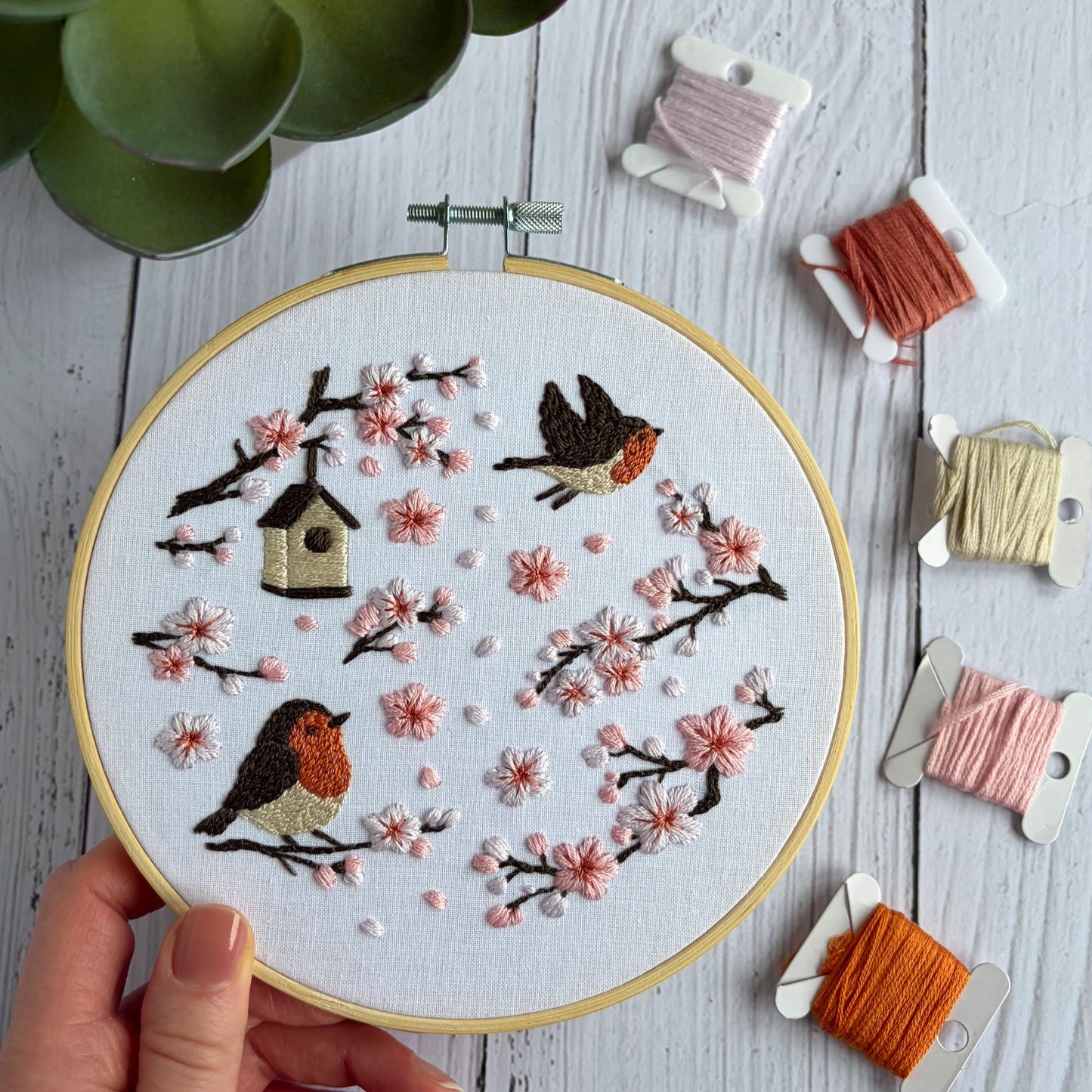 Embroidery Kit - Robin in the Blossoms