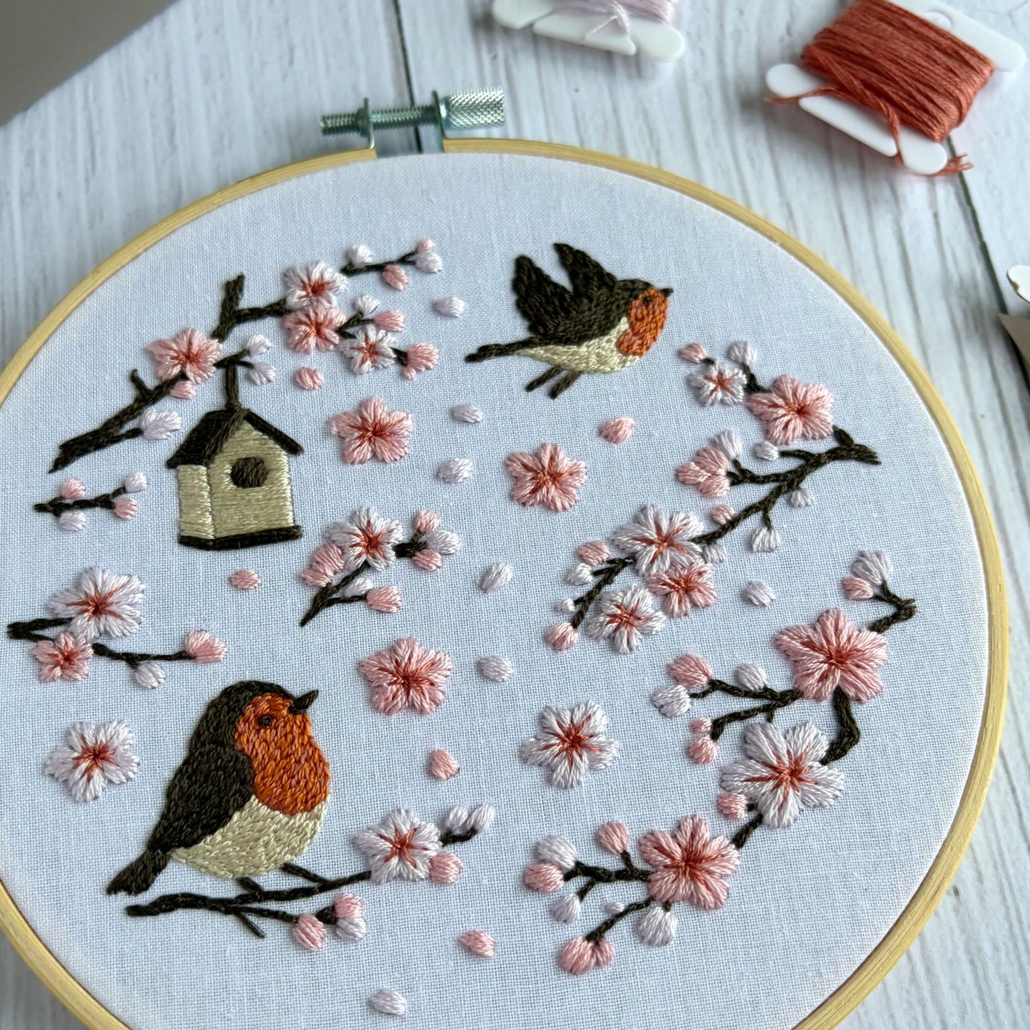 Embroidery Kit - Robin in the Blossoms