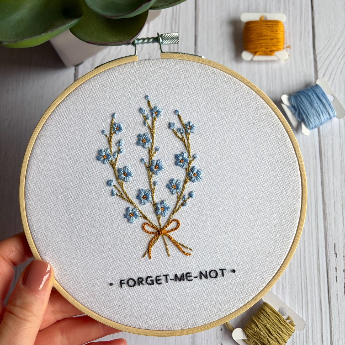 Forget Me Not Embroidery Kit – Personalised Memorial Flower Craft, Remembrance Gift for Loss