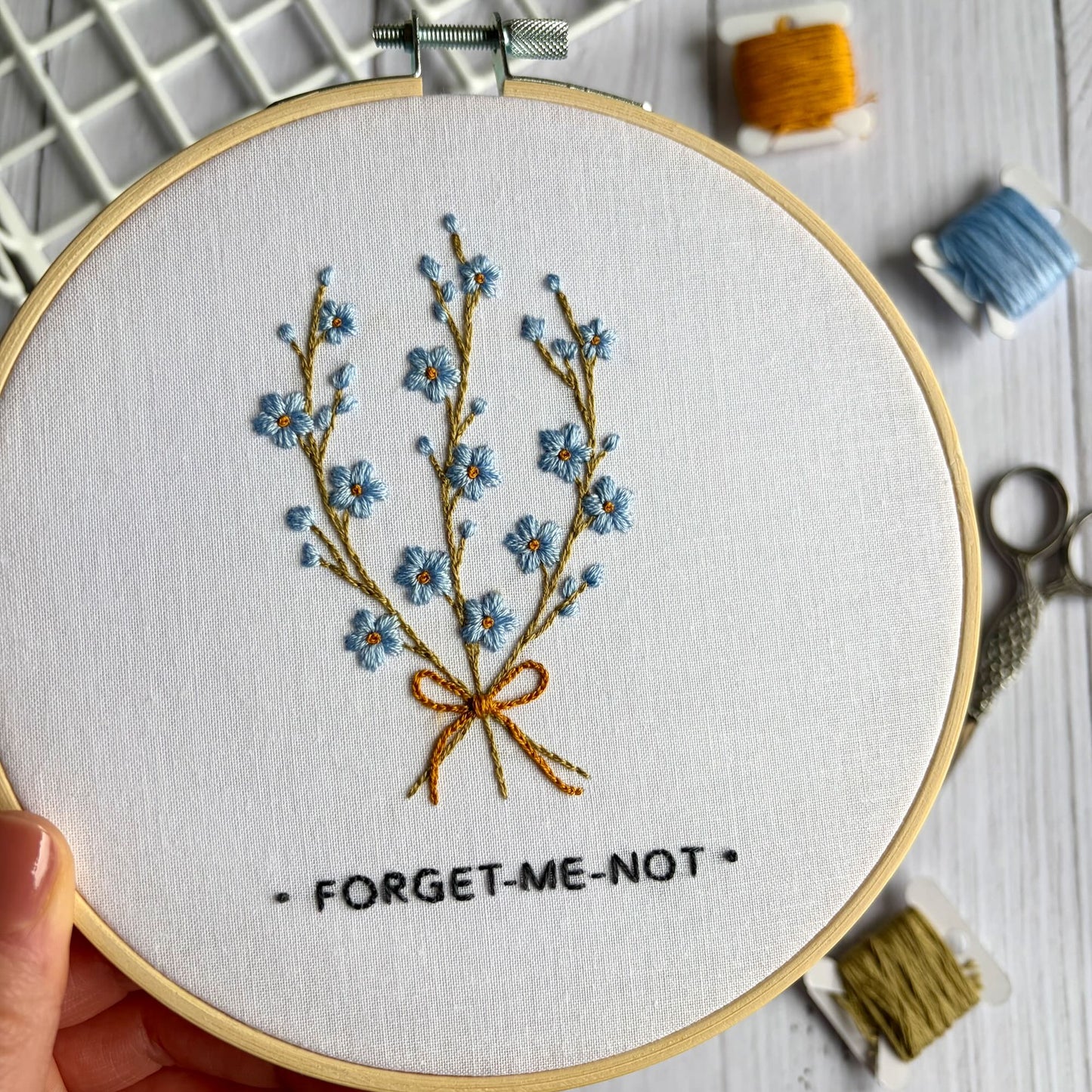 Forget Me Not Embroidery Kit – Personalised Memorial Flower Craft, Remembrance Gift for Loss