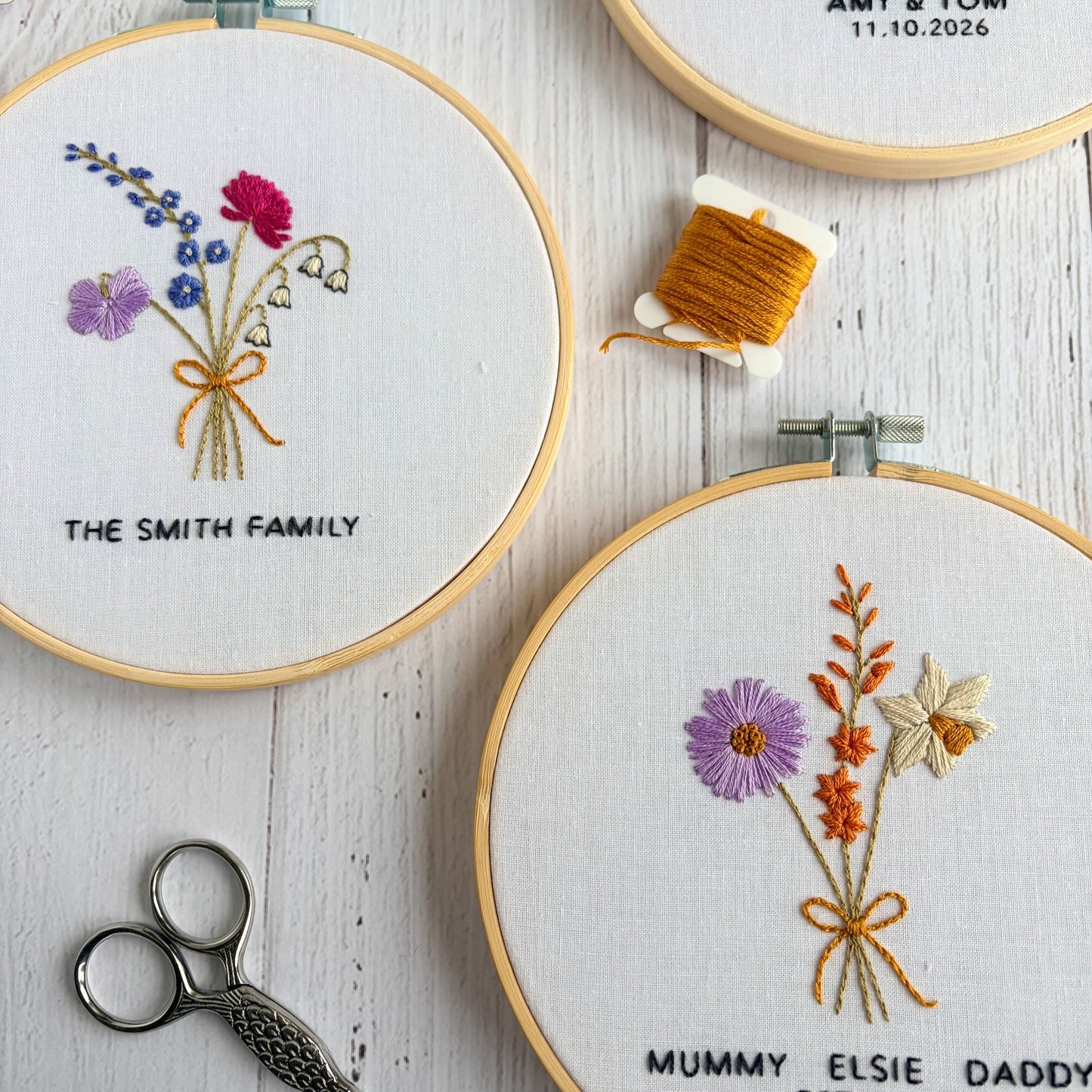 Personalised Birth Flower Bouquet Embroidery Kit – Custom Family Flowers, Wedding or New Baby Gift
