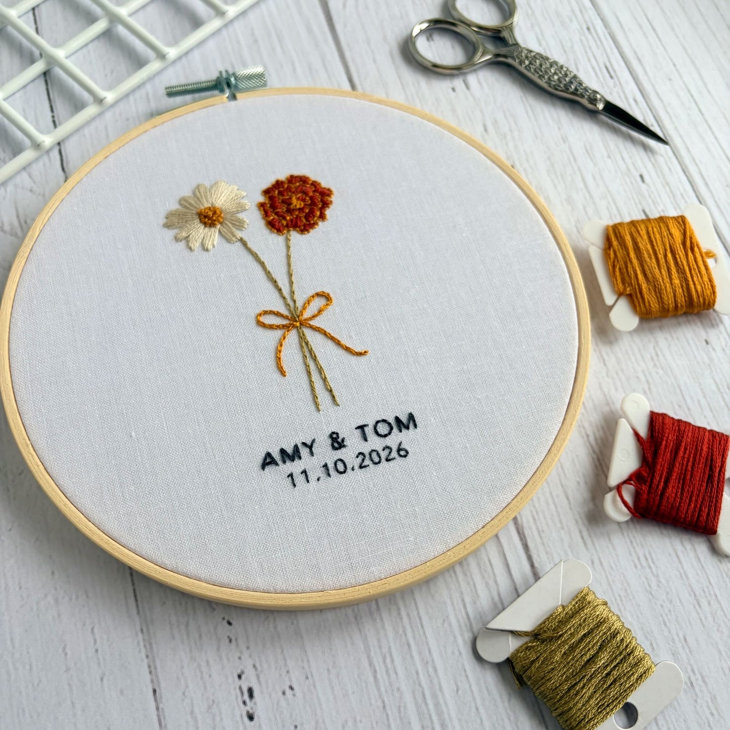 Personalised Birth Flower Bouquet Embroidery Kit – Custom Family Flowers, Wedding or New Baby Gift