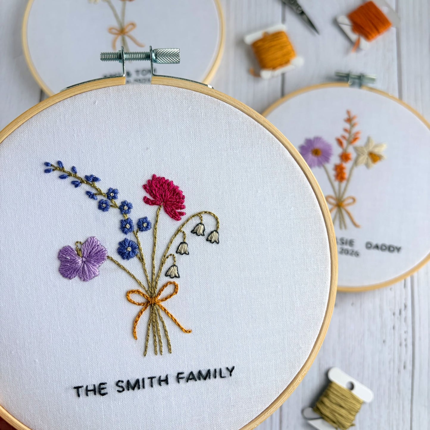 Personalised Birth Flower Bouquet Embroidery Kit – Custom Family Flowers, Wedding or New Baby Gift