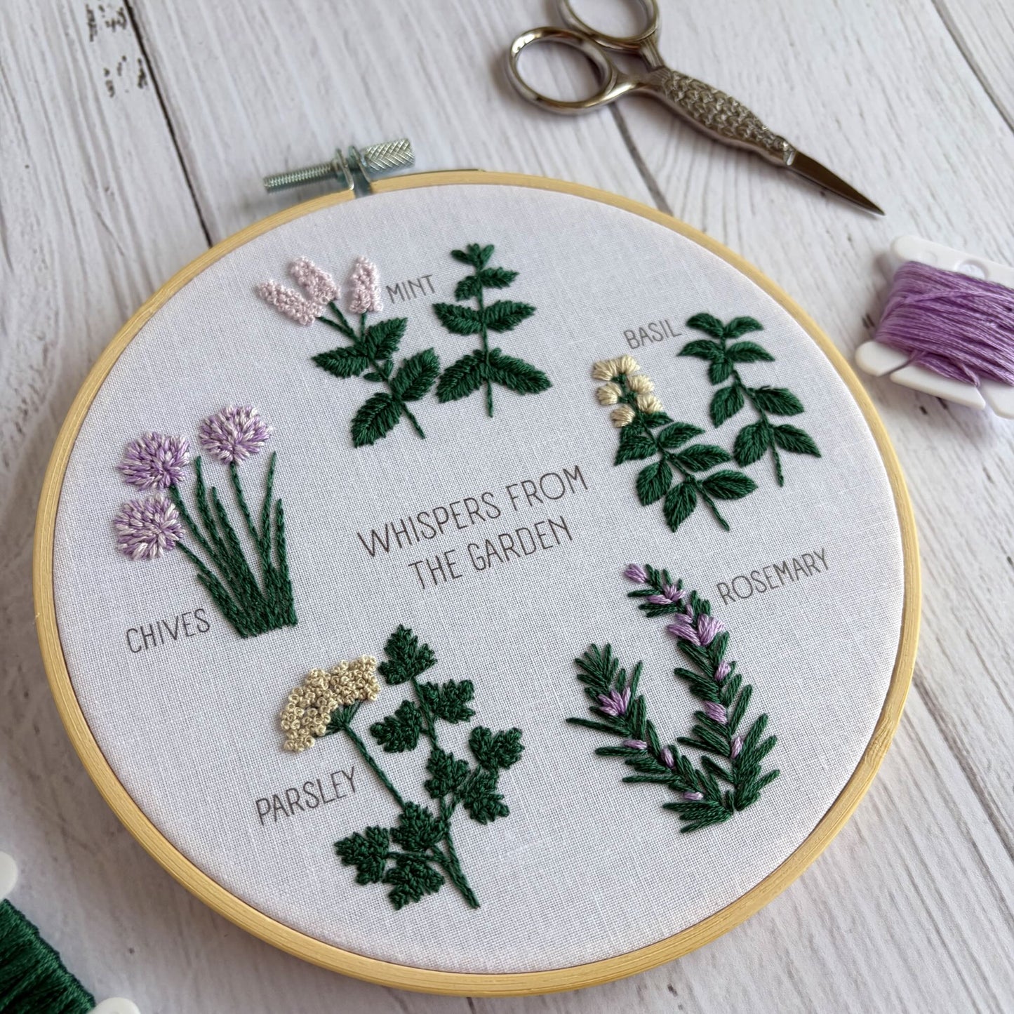 Garden Herbs Embroidery Kit  – Mindful Beginner Craft with Mint, Basil, Rosemary & Parsley