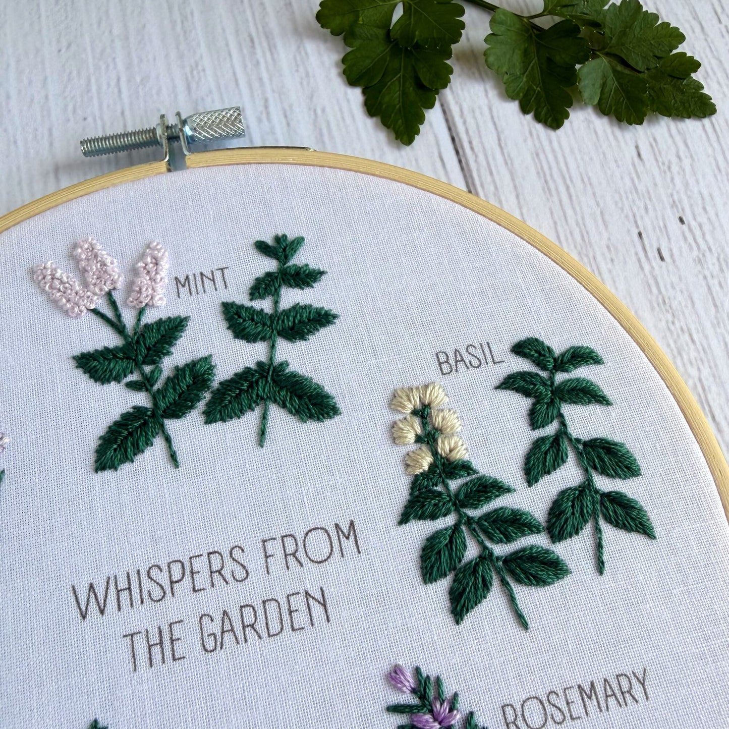 Garden Herbs Embroidery Kit  – Mindful Beginner Craft with Mint, Basil, Rosemary & Parsley