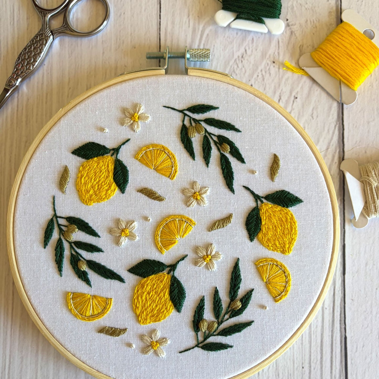 Lemon Embroidery Kit – Beginner Summer Citrus Hoop Art Craft Gift