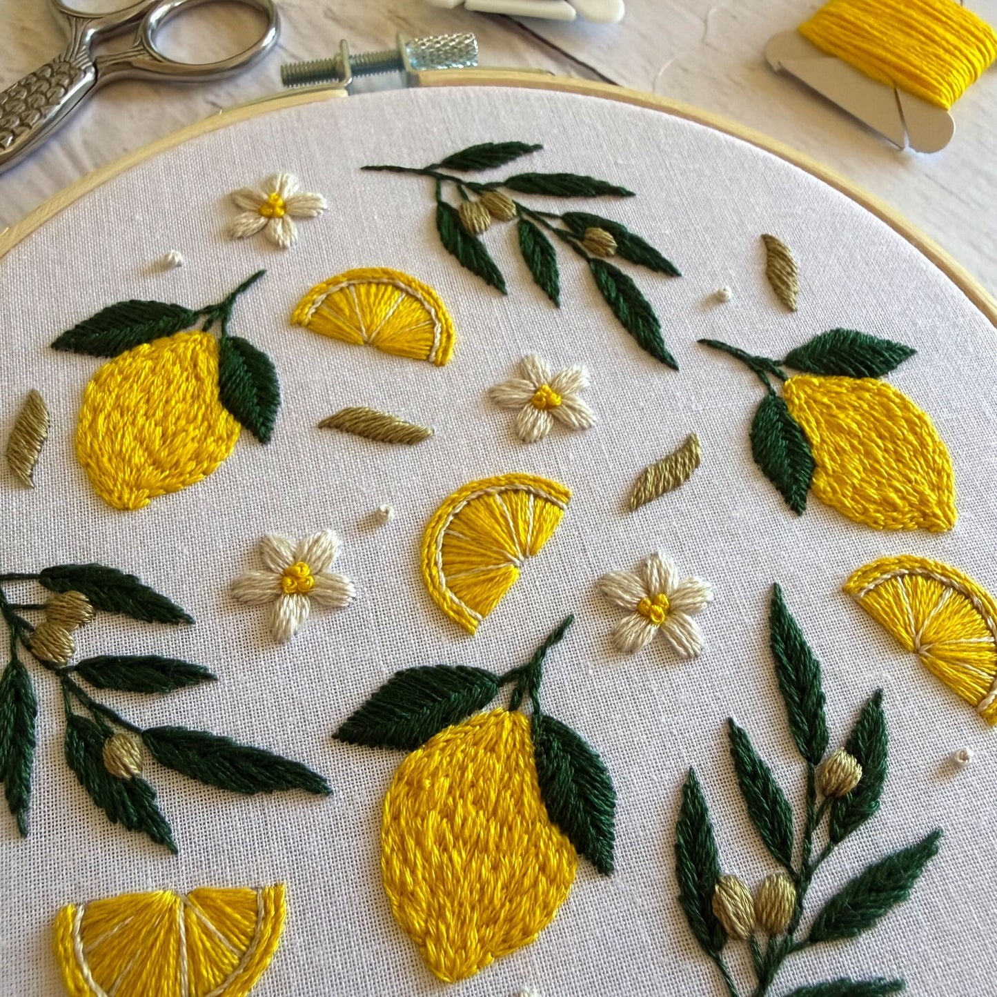 Lemon Embroidery Kit – Beginner Summer Citrus Hoop Art Craft Gift