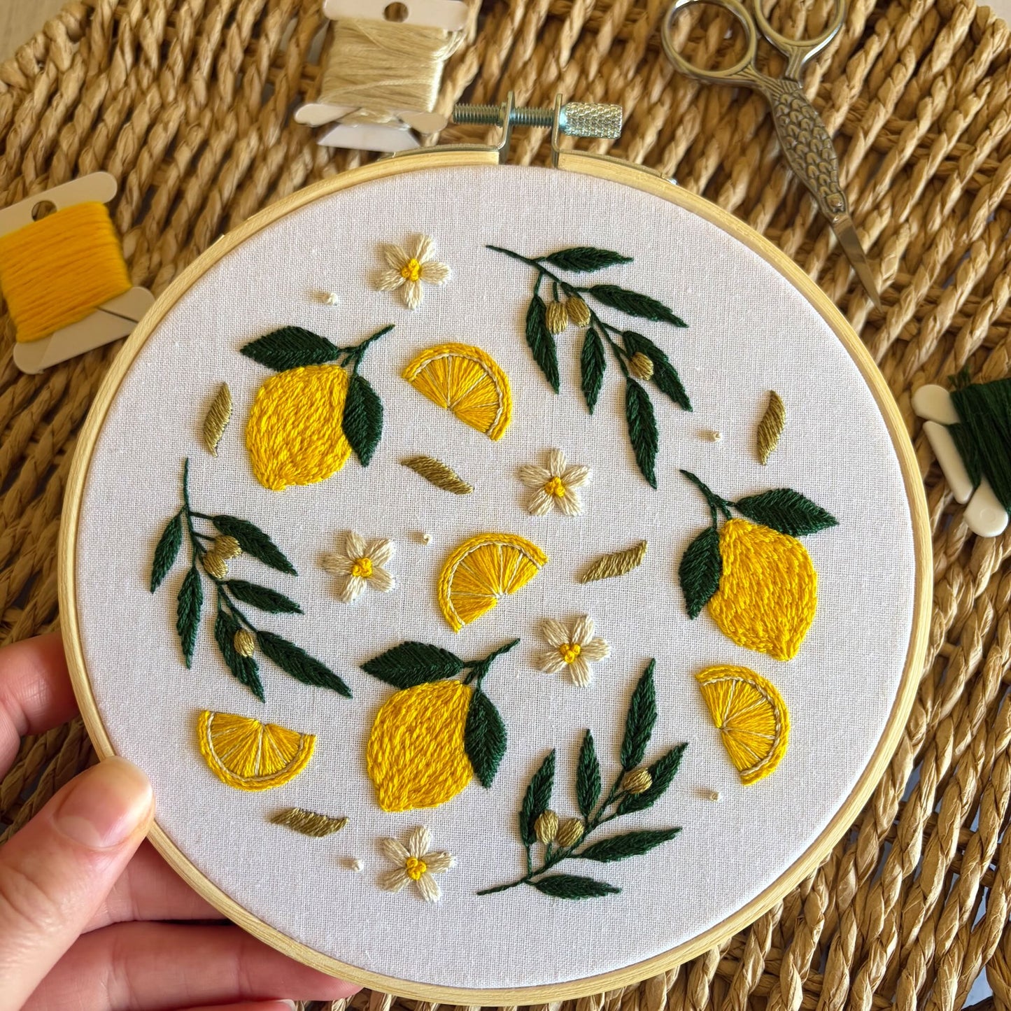 Lemon Embroidery Kit – Beginner Summer Citrus Hoop Art Craft Gift
