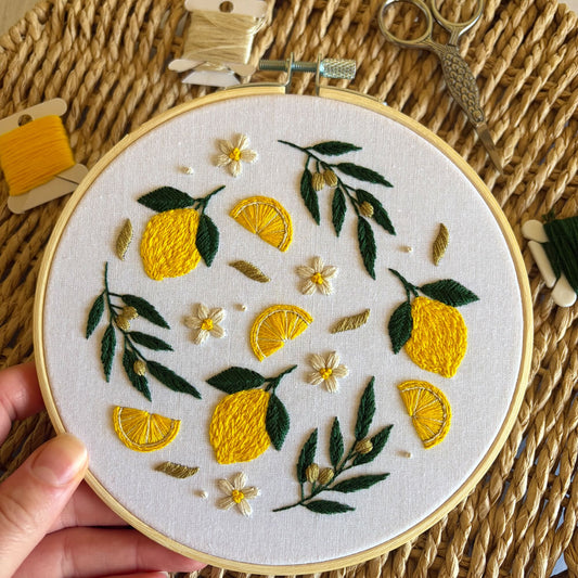 Lemon Embroidery Kit – Beginner Summer Citrus Hoop Art Craft Gift