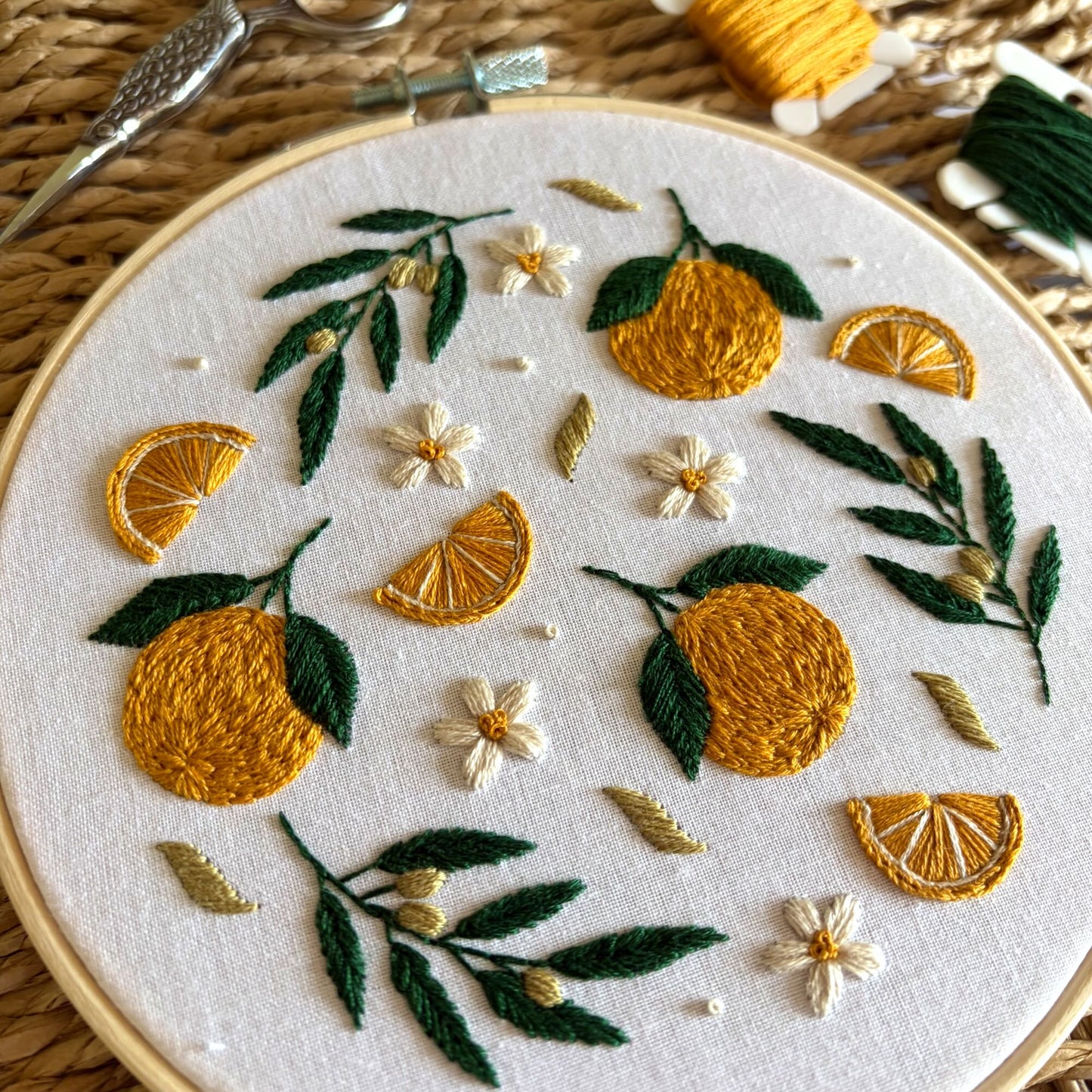 Oranges Embroidery Kit – Beginner Summer Citrus Hoop Art Craft Gift