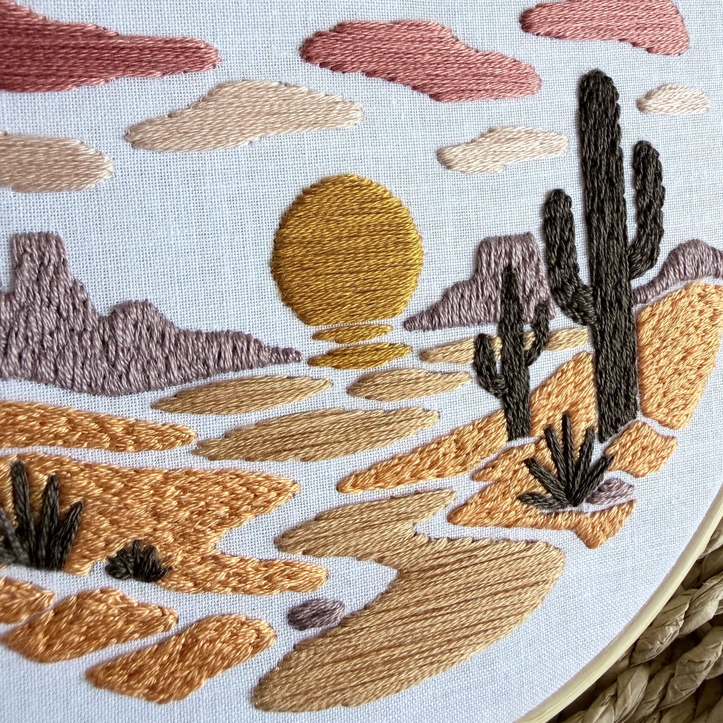 Desert Sunset Embroidery Kit – Cactus Landscape DIY Hand Embroidery Craft for Beginners
