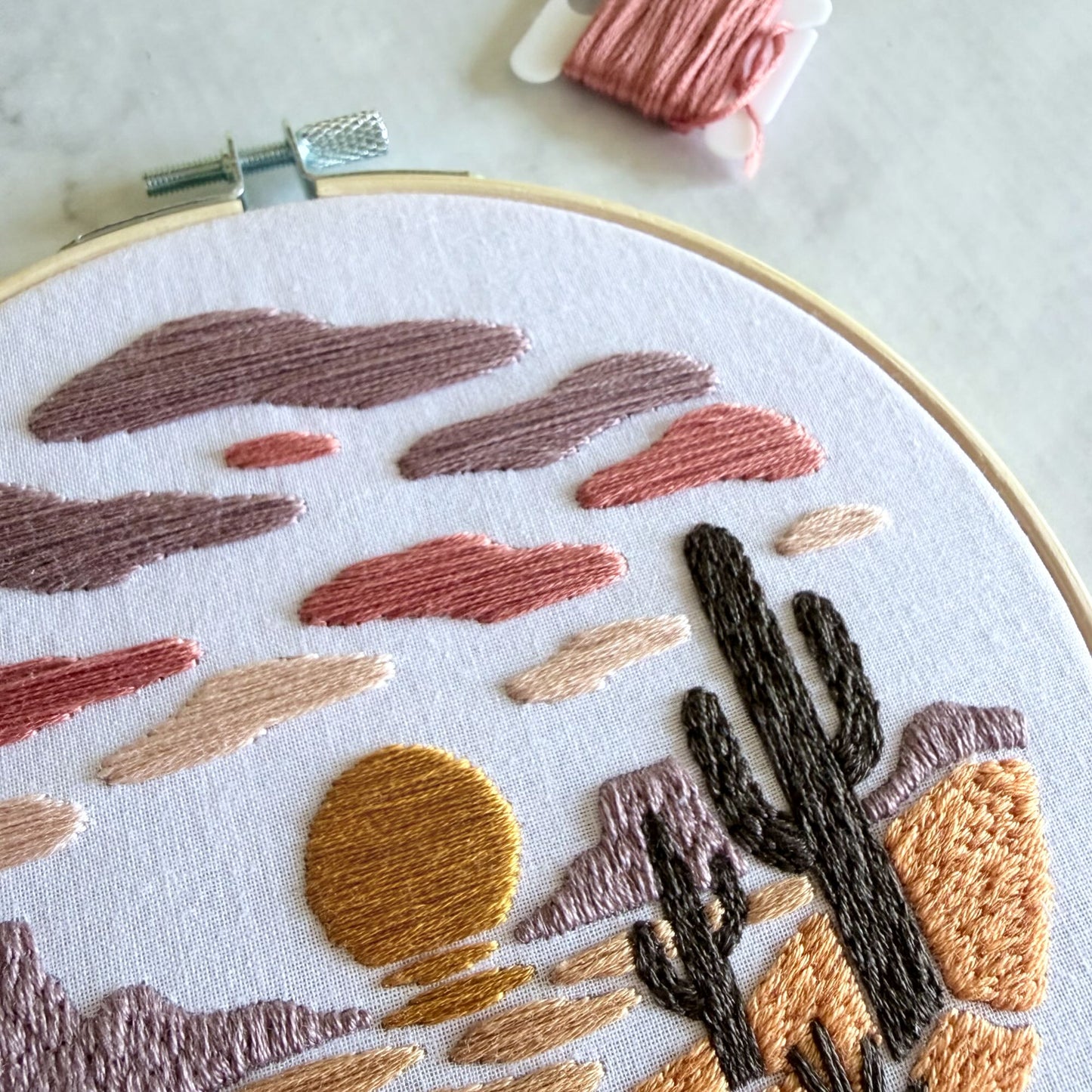 Desert Sunset Embroidery Kit – Cactus Landscape DIY Hand Embroidery Craft for Beginners