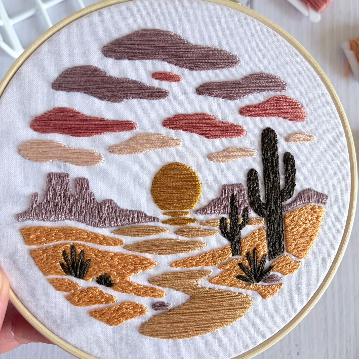 Desert Sunset Embroidery Kit – Cactus Landscape DIY Hand Embroidery Craft for Beginners