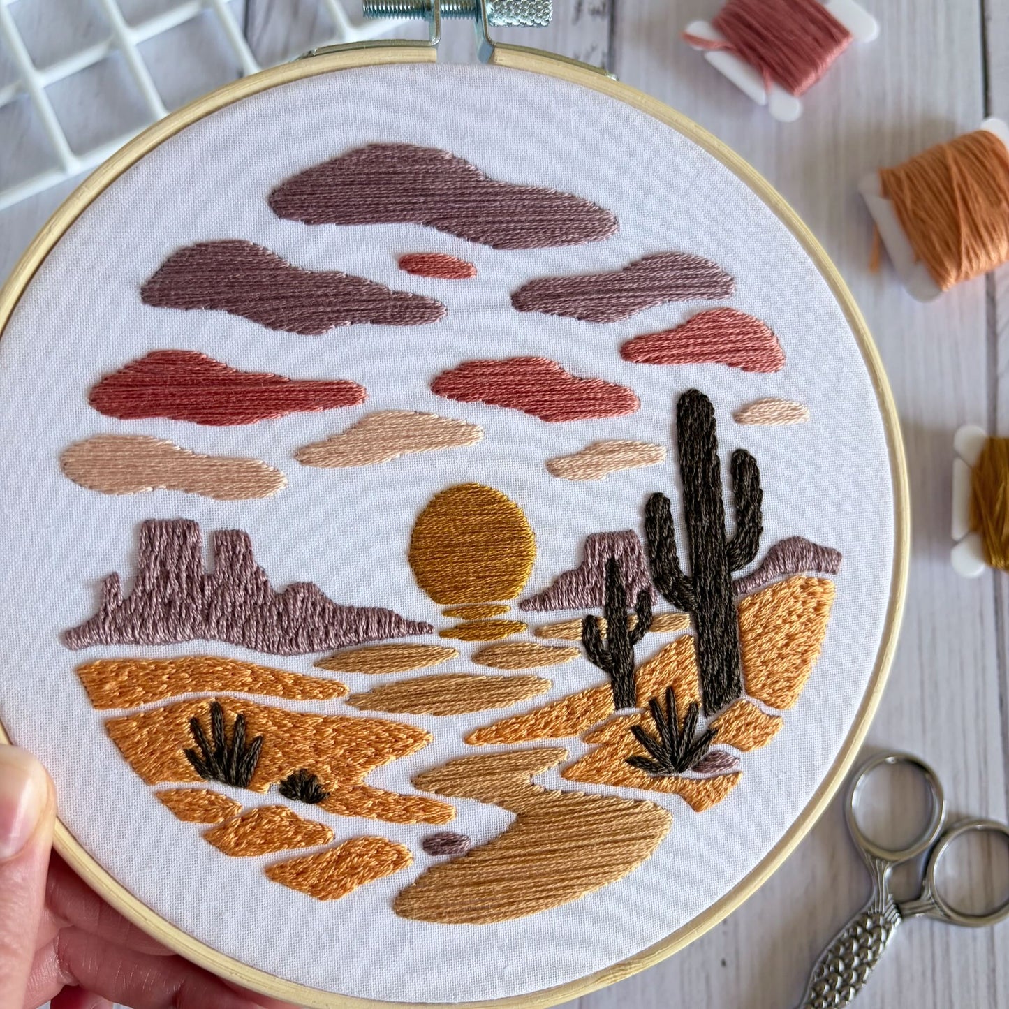 Desert Sunset Embroidery Kit – Cactus Landscape DIY Hand Embroidery Craft for Beginners