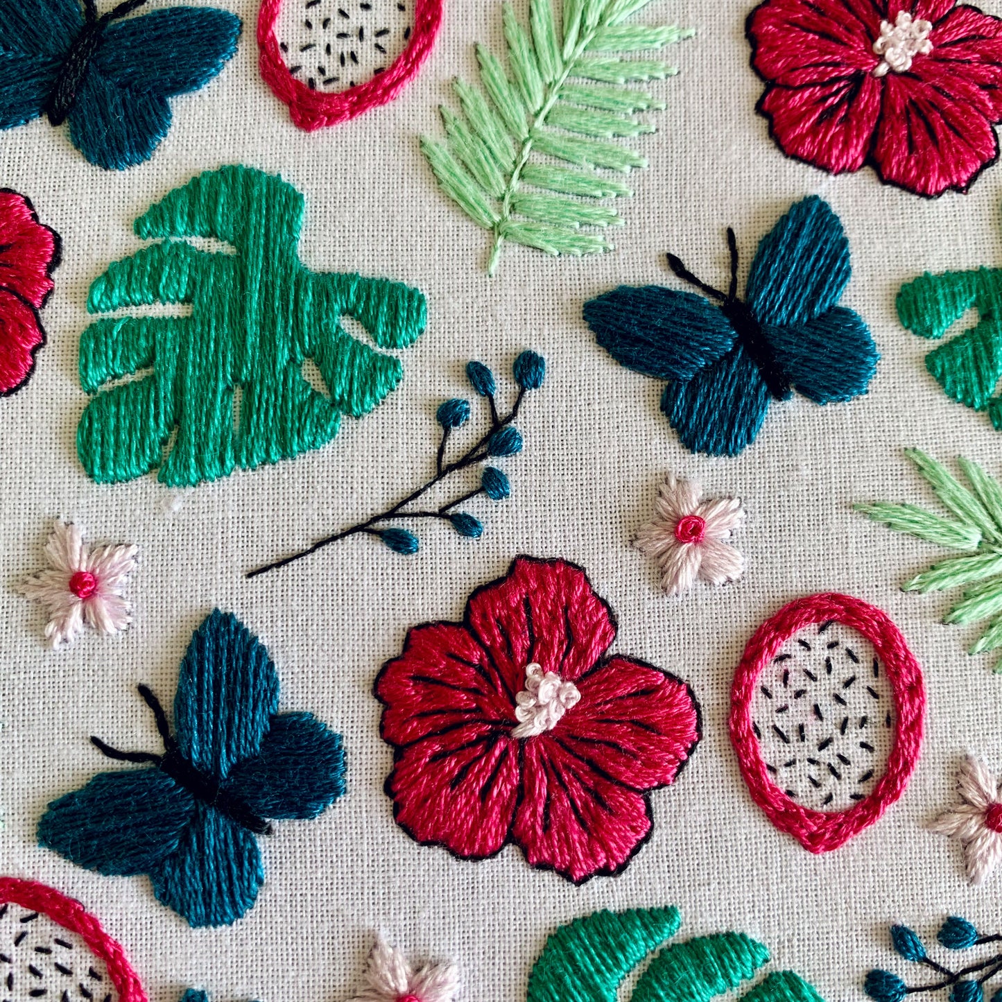 Tropical Botanical Embroidery Kit – DIY Hand Embroidery Craft for Beginners, Needlework Gift