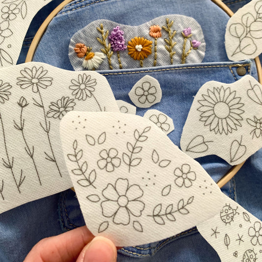 Denim Floral Edition. Stick and stitch embroidery patches. Customise your clothing with beautiful florals.