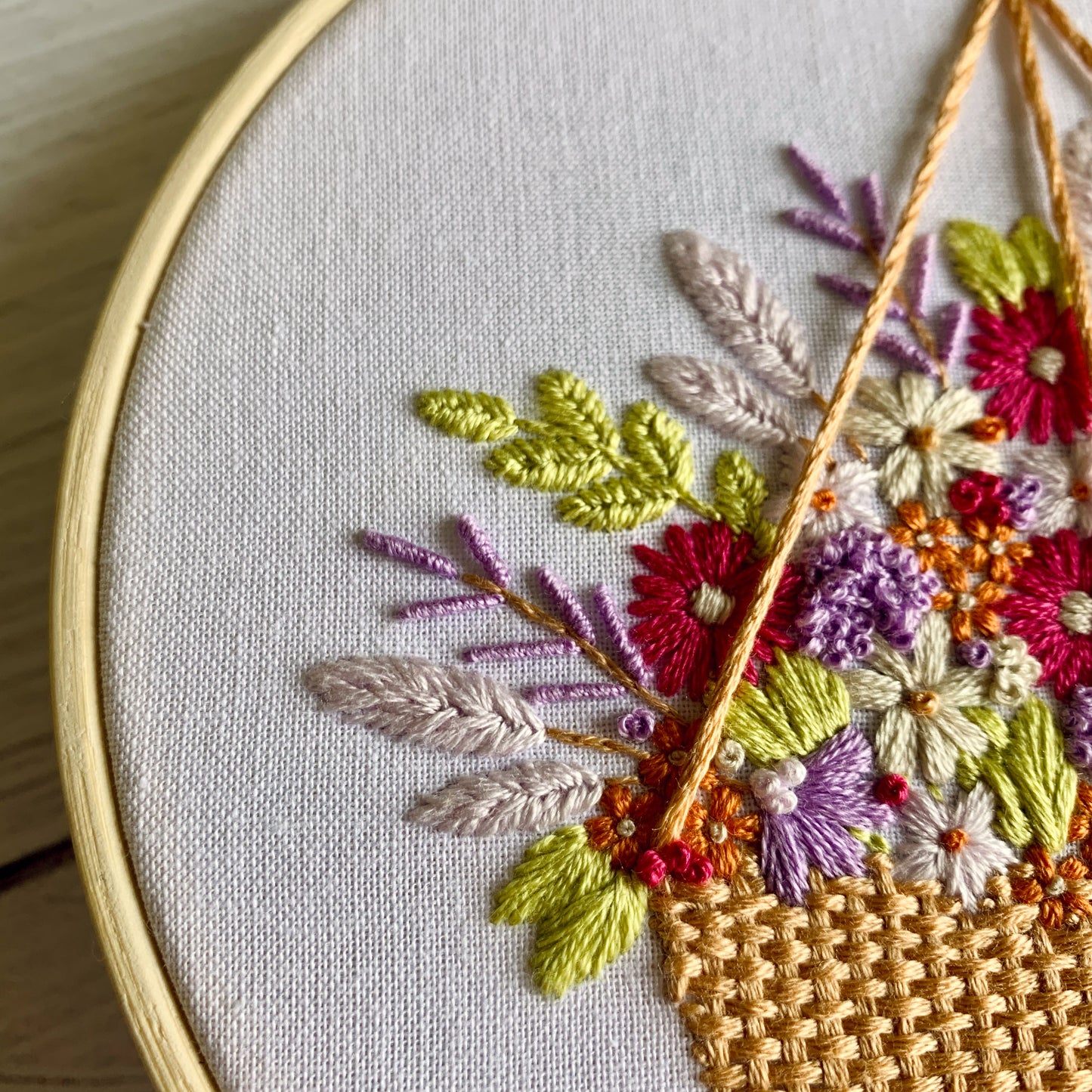 Floral Hanging Basket Embroidery Kit – DIY Hand Embroidery Craft for Beginners, Needlework Gift