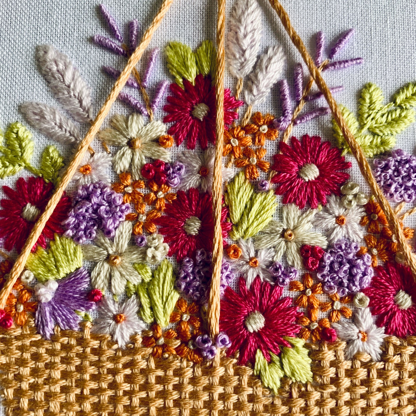 Floral Hanging Basket Embroidery Kit – DIY Hand Embroidery Craft for Beginners, Needlework Gift