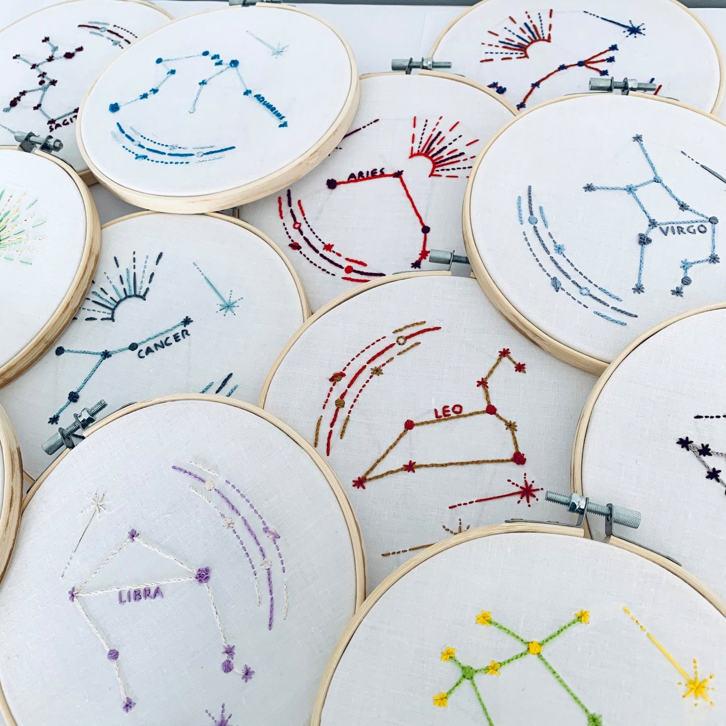 Digital download. Star sign zodiac embroidery hoop art PDF pattern with instructions. Constellation wall art project