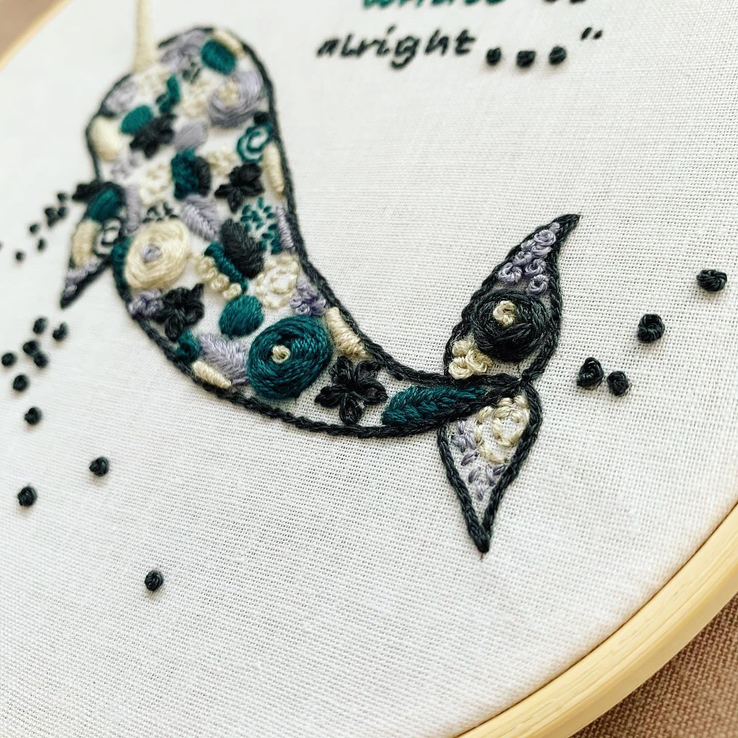 Digital download. Narwhal embroidery hoop art PDF pattern with instructions. Whale beginner crewel wall decor project