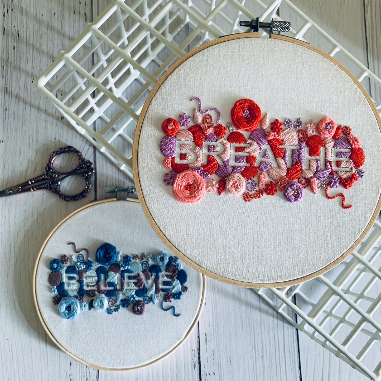 Digital download. Breathe embroidery hoop art PDF pattern with instruction booklet. Positive word hand sewing design.