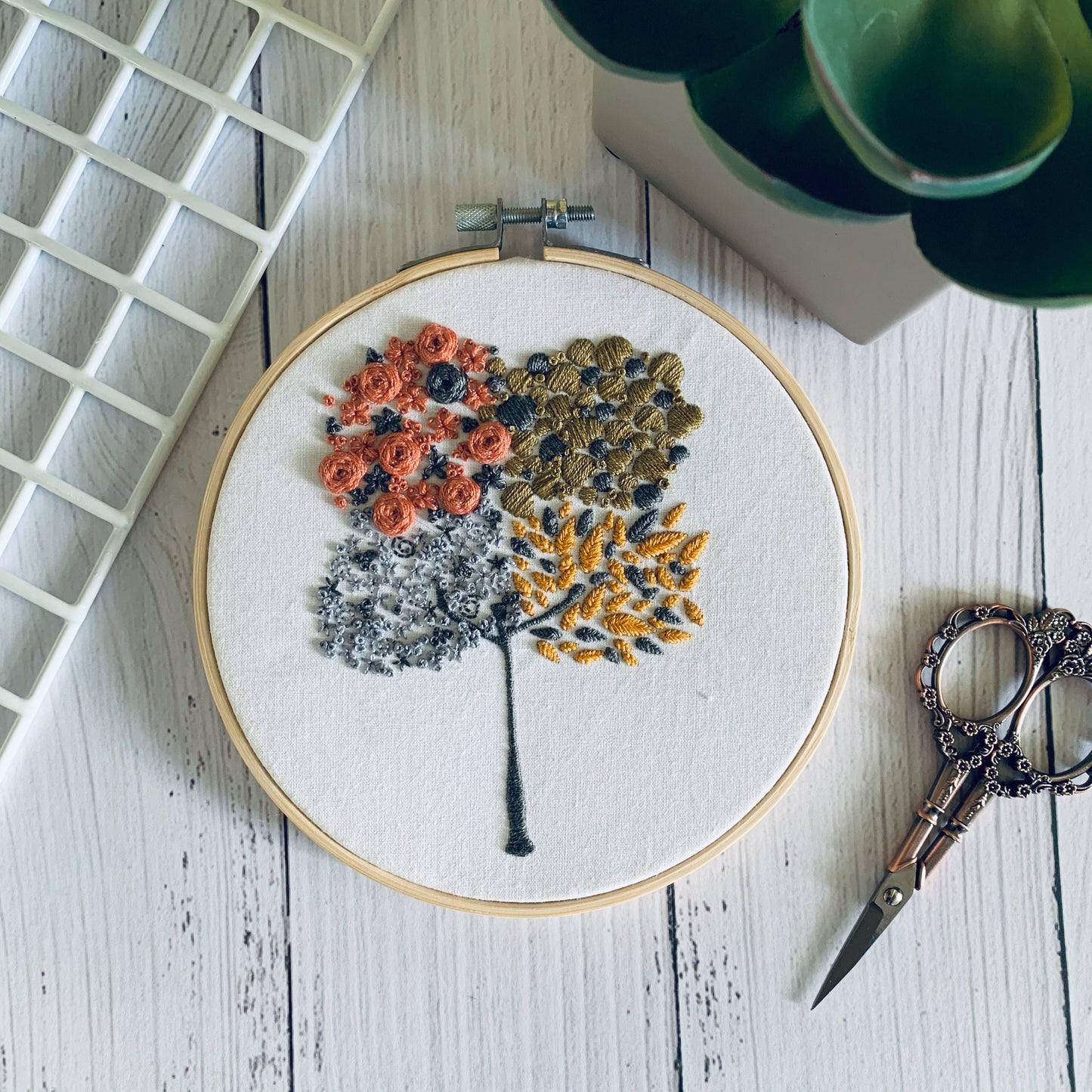 Digital download. Four seasons embroidery hoop art PDF pattern with instructions