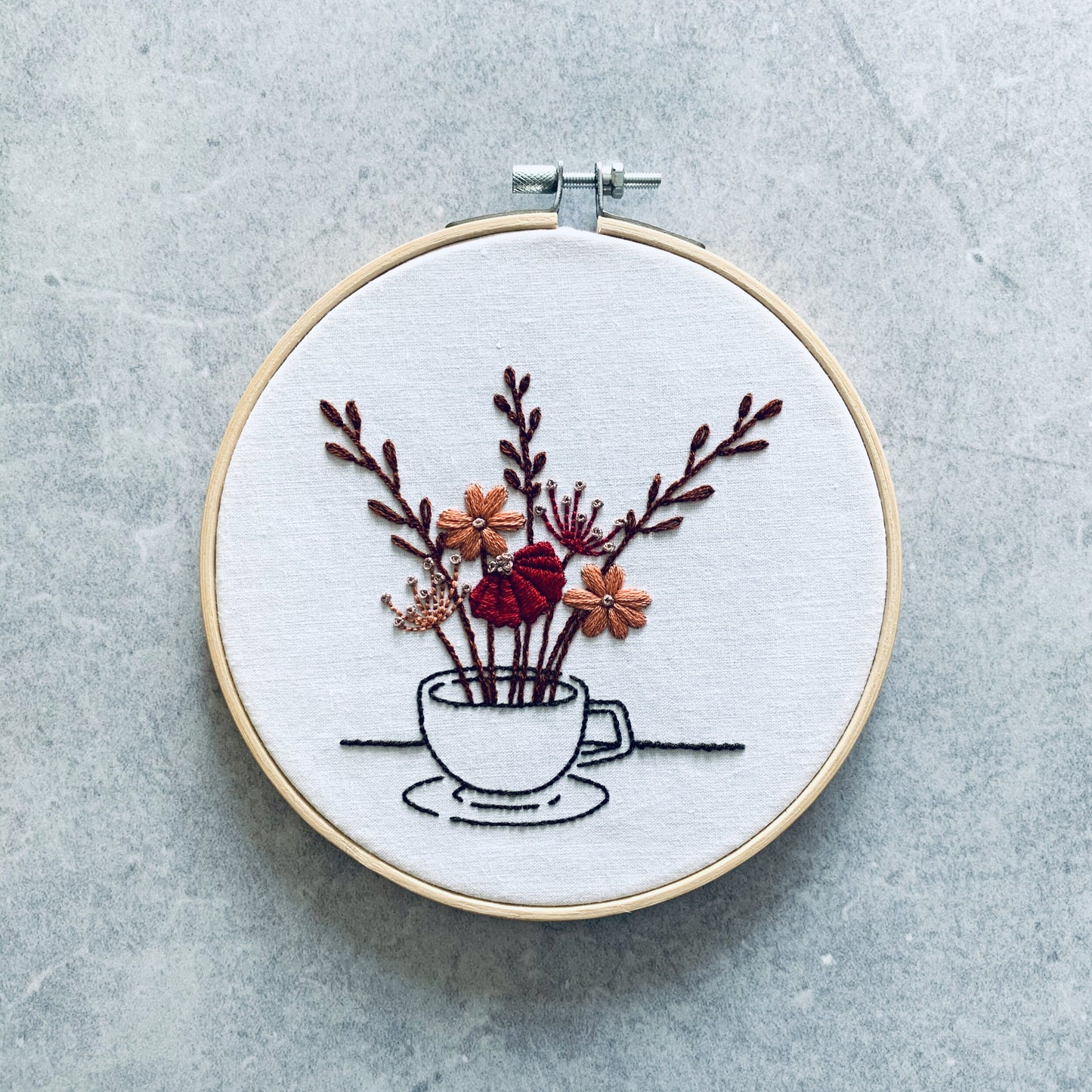 Digital download. Teacup and teapot embroidery hoop art PDF pattern with instructions