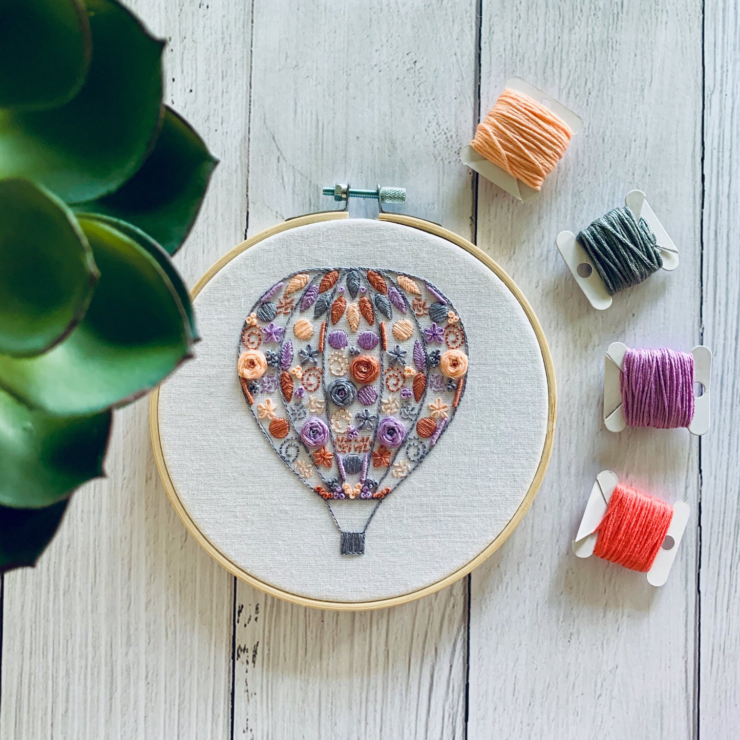 Digital download. Hot air balloon embroidery hoop art PDF pattern with instructions