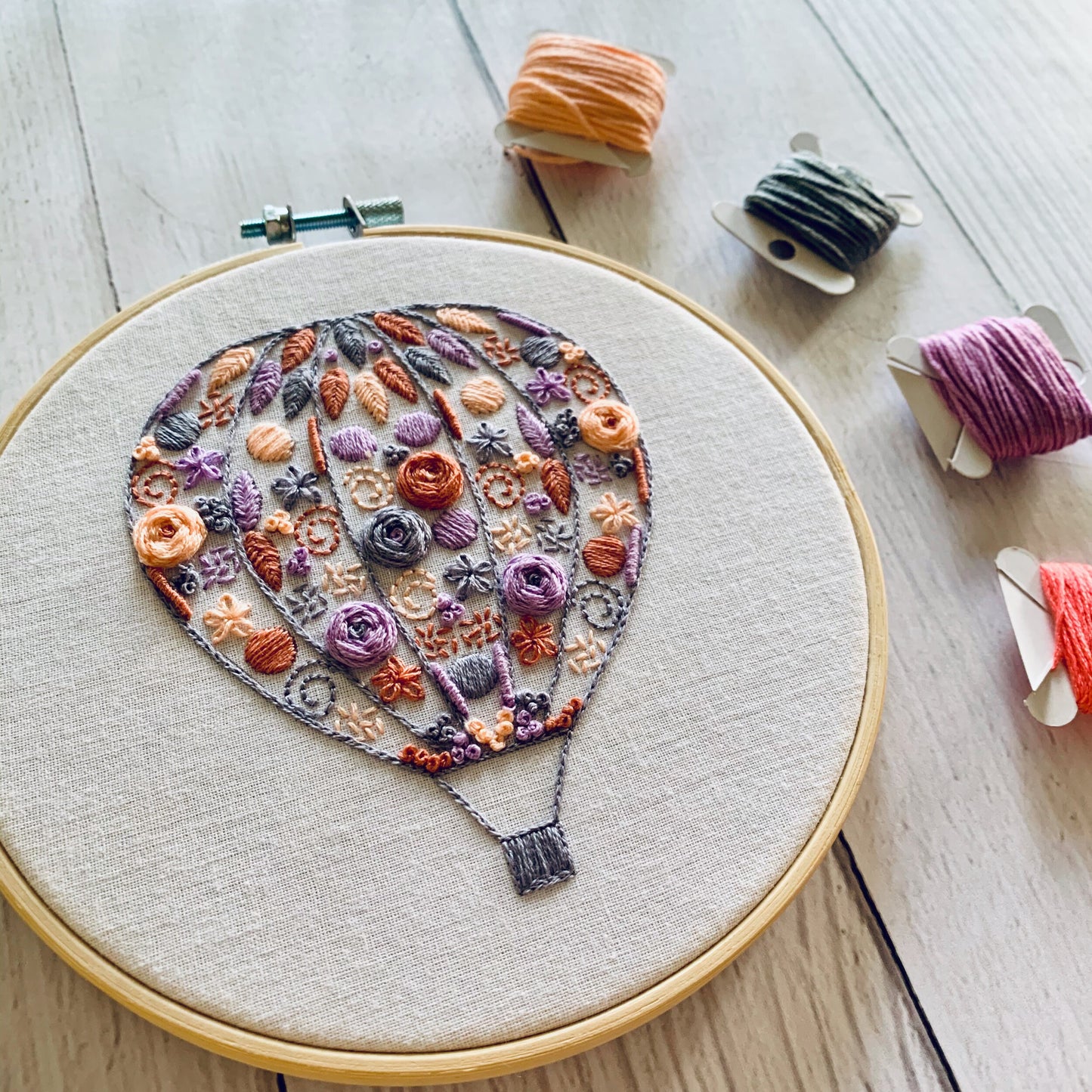 Digital download. Hot air balloon embroidery hoop art PDF pattern with instructions