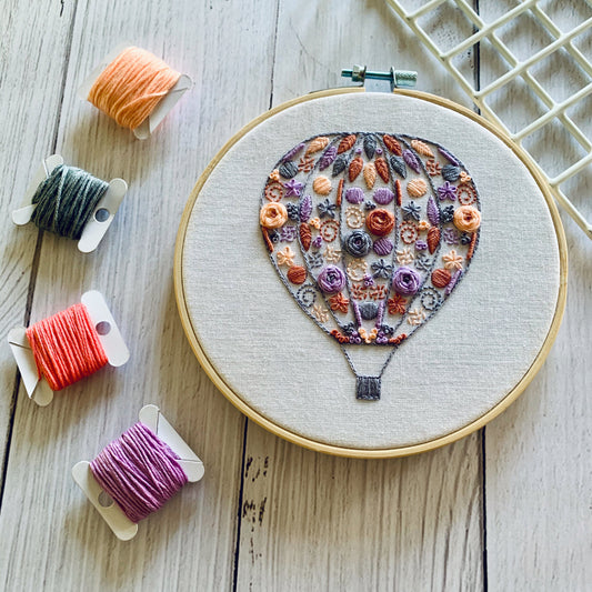 Digital download. Hot air balloon embroidery hoop art PDF pattern with instructions